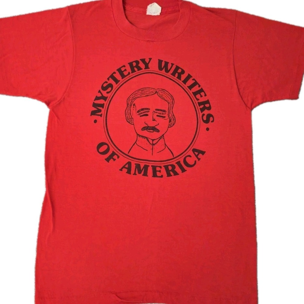 Vintage 80s Edgar Allen Poe Mystery Writers Of America T Shirt Size Small Red